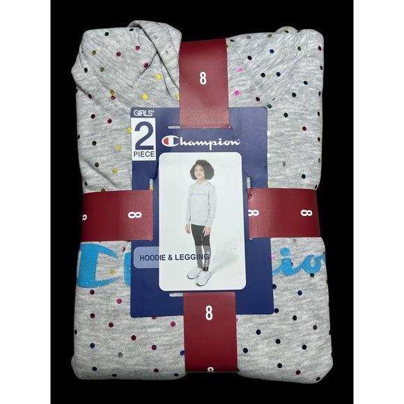 Champion Other - Champion Girls 2 Piece Hoodie and Legging Set Oxford Heather Black Size 8 CAR950